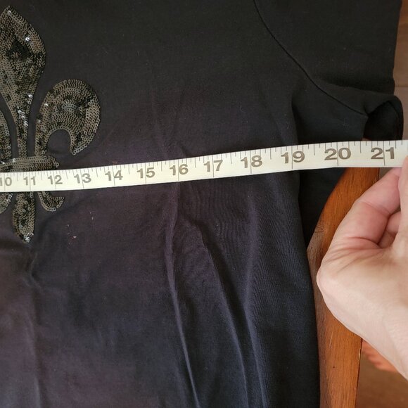 TALBOTS Black Cotton Stretch Top Fleur De Lis Sequins Saints Long Sleeve Top - Picture 6 of 8